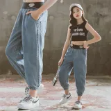 Toddler Girls Fashion Denim Jeans Elastic Waist Cropped Pants