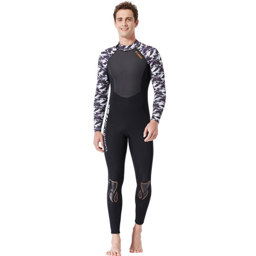 Men Printed Splicing Long Sleeve Thickening Diving Suit Swimsuit