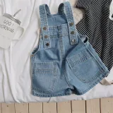 Toddler Girls Fashion Blue Jeans Overalls Shorts With Pocket
