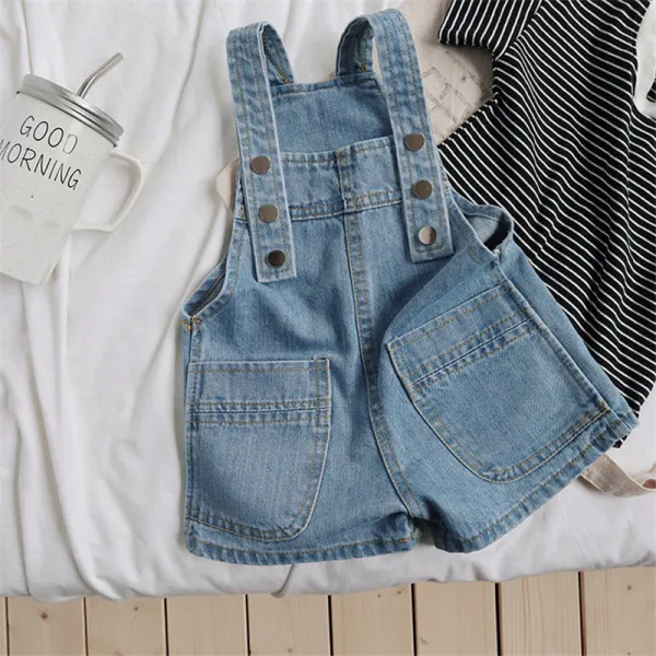 Toddler Girls Fashion Blue Jeans Overalls Shorts With Pocket