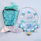 Mermaid Princess Hair Accessories Set Necklace Earring For Girls Gift With Sequins Bag