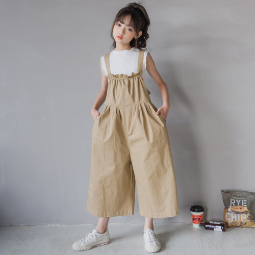 Toddler Girls Fashion Khaki Wide Leg Pants Overalls Set
