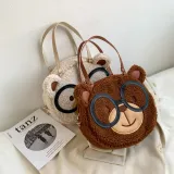 Plush Bear Canvas Pattern Single Shoulder Bag