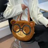 Plush Bear Canvas Pattern Single Shoulder Bag