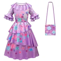 Toddler Girls Purple Princess Short Sleeve Dress With Bag