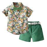 Brother and Sister Flower Outfit Twins Boy Short Set and Girl Dress