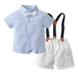 Brother and Sister Outfit Twins Boy Overalls Suit and Girl Dress with Hat