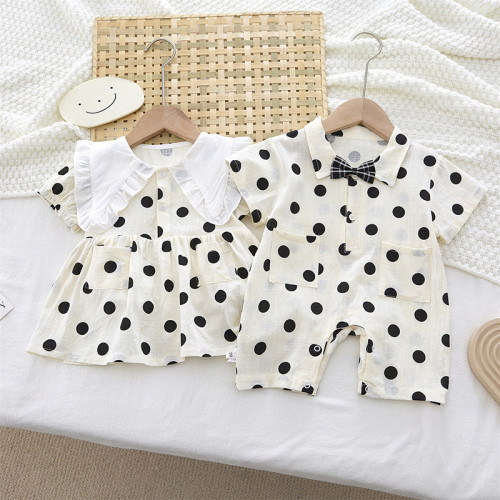 Brother and Sister Outfit Twins Baby Boy Polka Dots Romper and Girl Dress