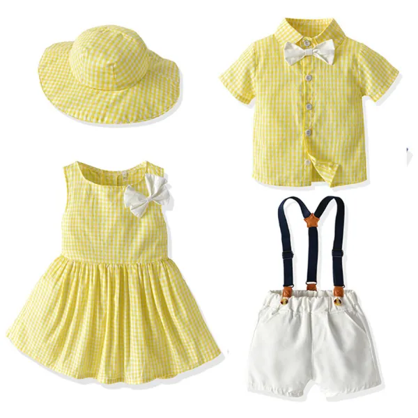 Brother and Sister Outfit Twins Baby Boy Bib Shorts and Girl Dress