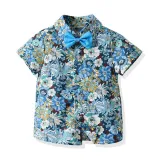 Brother and Sister Flower Pattern Outfit Twins Boy Overalls Suit and Girl Sleeveless Dress