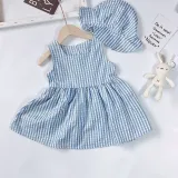 Brother and Sister Outfit with Girl Blue Striped Dress and Boy Striped Set