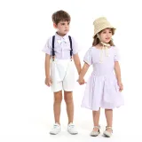 Brother and Sister Outfit Twins Boy Overalls Suit and Girl Dress with Hat