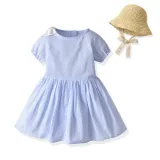 Brother and Sister Outfit Twins Boy Overalls Suit and Girl Dress with Hat