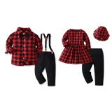 Brother and Sister Outfit Twins Boy Long Sleeve Set and Girl Long Sleeve Dress with Hat