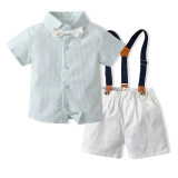 Brother and Sister Outfit Twins Boy Overalls Suit and Girl Dress with Hat