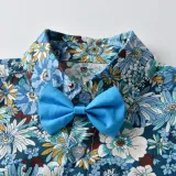 Brother and Sister Flower Pattern Outfit Twins Boy Overalls Suit and Girl Sleeveless Dress