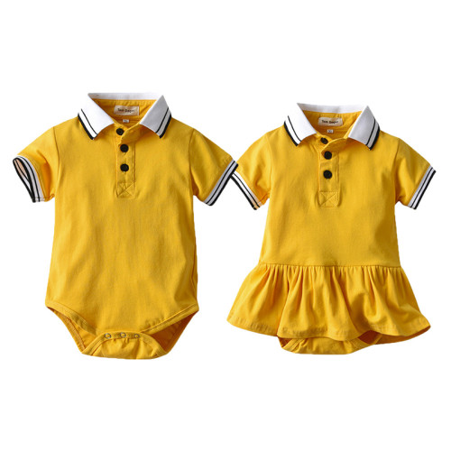 Brother and Sister Outfit Twins Baby Boy Romper and Girl Dress