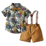 Brother and Sister Flower Outfit Twins Boy Short Set and Girl Dress