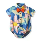Brother and Sister Flower Pattern Outfit Twins Boy Short Set and Girl Sleeveless Dress