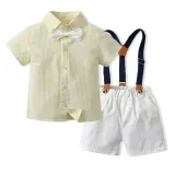 Brother and Sister Outfit Twins Boy Overalls Suit and Girl Dress with Hat