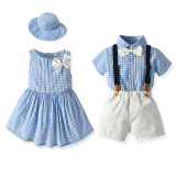 Brother and Sister Outfit Twins Baby Boy Bib Shorts and Girl Dress
