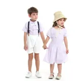 Brother and Sister Outfit Twins Boy Overalls Suit and Girl Dress with Hat