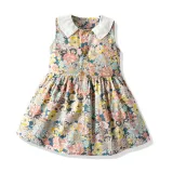 Brother and Sister Flower Pattern Outfit Twins Boy Overalls Suit and Girl Sleeveless Dress