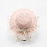 Kids Anti-UV Lace Bow Tie Outdoor Beach Straw Sunhat