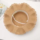 Kids Anti-UV Pearl Lace Outdoor Beach Straw Sunhat with Bag Set