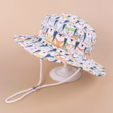 Kids Anti-UV White Cartoon Pattern Outdoor Beach Fisherman Hat