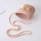 Mommy and Me Anti-UV Cartoon Bear Outdoor Beach Straw Sunhat with Bag Set