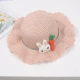 Kids Anti-UV Rabbit and Carrot Outdoor Beach Straw Sunhat with Bag Set