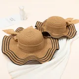 Mommy and Me Anti-UV Lace Wide Brim Outdoor Beach Straw Sunhat