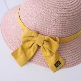 Mommy and Me Anti-UV Pure Color Outdoor Beach Straw Sunhat with Bag Set