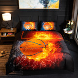 Kids Bedding Cartoon Football Fire Pattern Slogan Printed Quilt Cover With Pillowcases