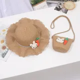 Kids Anti-UV Rabbit and Carrot Outdoor Beach Straw Sunhat with Bag Set