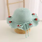 Kids Anti-UV Wide Brim Cherry Pattern Outdoor Beach Sunhat with Bag Set