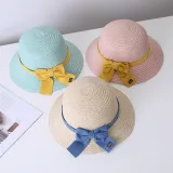Mommy and Me Anti-UV Pure Color Outdoor Beach Straw Sunhat with Bag Set