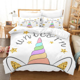 Girls Bedding Cartoon Close Eyes Unicorn Pattern Printed Quilt Cover With Pillowcases