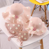 Mommy and Me Bow Tie Flower Wide Brim Outdoor Straw Hat