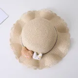 Mommy and Me Anti-UV Cartoon Bear Outdoor Beach Straw Sunhat with Bag Set