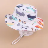 Kids Anti-UV White Cartoon Pattern Outdoor Beach Fisherman Hat