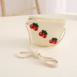 Kids Anti-UV Wide Brim Cherry Pattern Outdoor Beach Sunhat with Bag Set