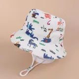 Kids Anti-UV White Cartoon Pattern Outdoor Beach Fisherman Hat