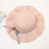 Kids Cartoon Wide Brim Straw Beach Sunhat With Bag Set