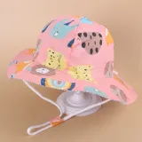 Kids Anti-UV Pink Cartoon Pattern Outdoor Beach Fisherman Hat