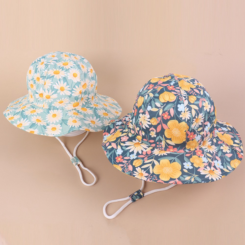 Kids Anti-UV Daisy Flower Pattern Outdoor Beach Fisherman Hat