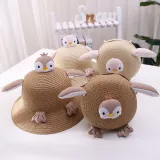 Kids Cartoon Penguin Anti-UV Wide Brim Outdoor Beach Sunhat with Bag Set