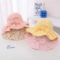Kids Cute Anti-UV Bow Tie Polka Dots Outdoor Beach Sunhat