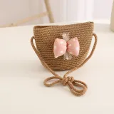 Kids Anti-UV Cute Wide Brim Lace Bow Outdoor Beach Sunhat with Bucket Bag Set